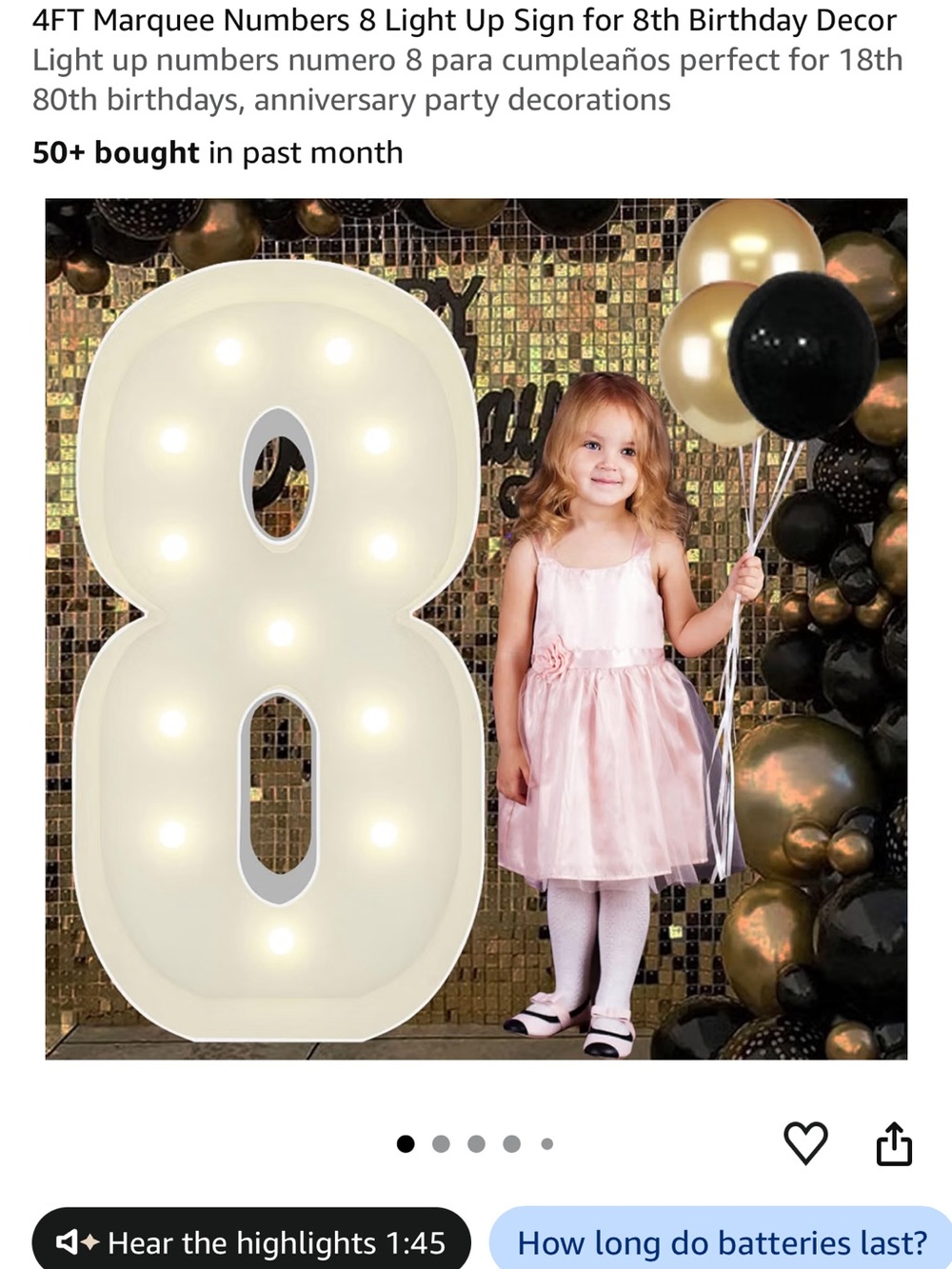LED Marquee Number 8 Light-Up Sign - White Party Decoration